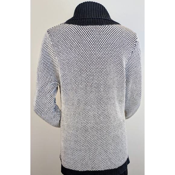 Charter Club Sweater 1X Black White & Silver Metallic Colorblock Shawl Collar - Picture 7 of 9